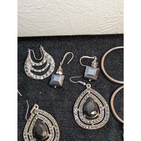 Lot of Ten Pair Silver Tone Black Theme Pierced Earrings - Picture 7 of 12